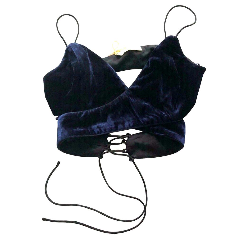 Velvet Bralette Crop Top The Indigo Child Cruzin Festival Navy Blue Medium NEW